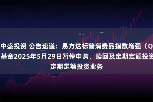 中盛投资 公告速递：易方达标普消费品指数增强（QDII）基金2025年5月29日暂停申购、赎回及定期定额投资业务